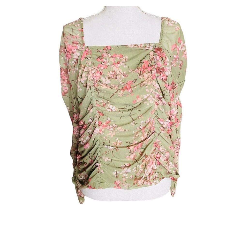 Maeve Anthropologie A+ Floral Tulle Ruched Top 1X - Picture 7 of 8